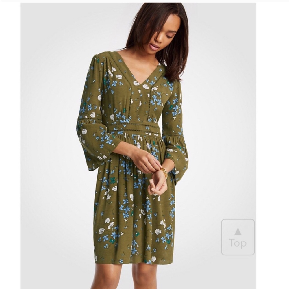 Ann Taylor Floral Flare Sleeve Dress